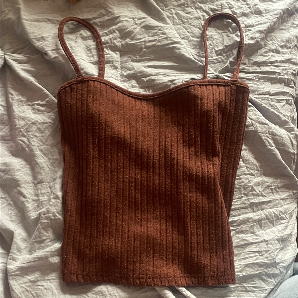 ROMWE Brown Ribbed Camisole